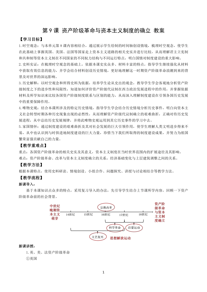 历史统编版《中外历史纲要（下）》第9课 资产阶级革命与资本主义制度的确立 教案