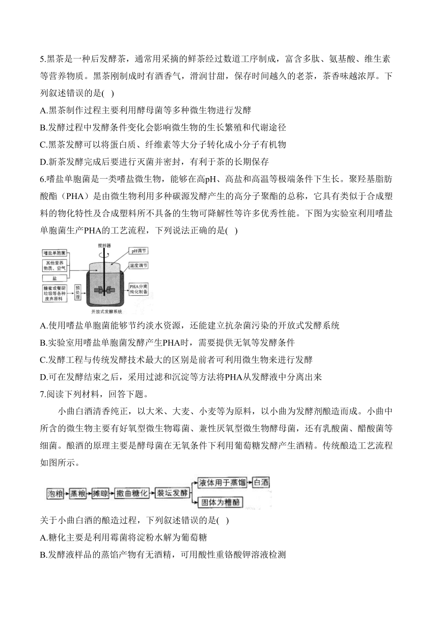 第一章 发酵工程—2023-2024学年高二生物学苏教版（2019）选择性必修三单元检测卷（B卷）（含解析）