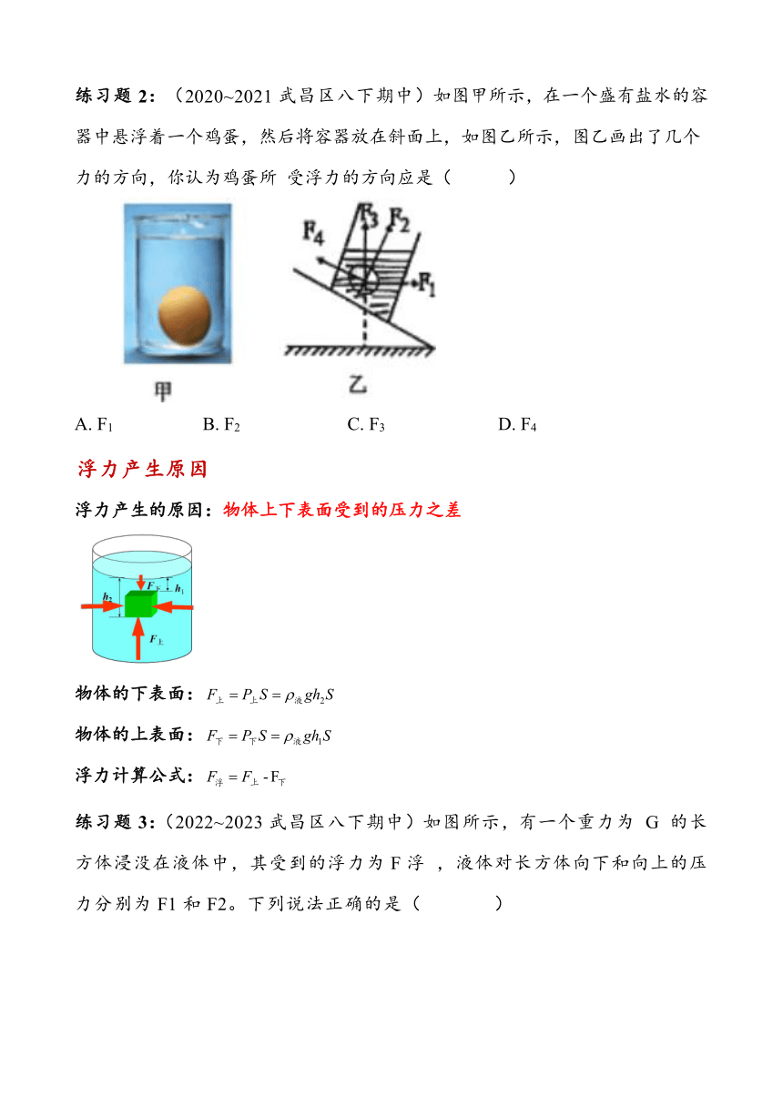 湖北省武汉市武昌区2023~2024学年八年级下册期中复习——浮力（含答案）