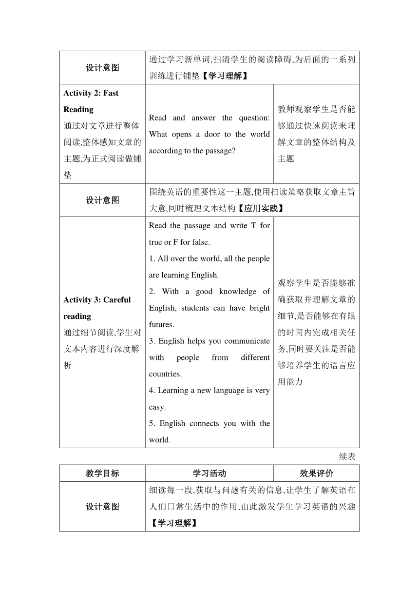 【2022新课标】Unit 5 Lesson 29  A Door to the World教案（表格式）冀教版七年级下册