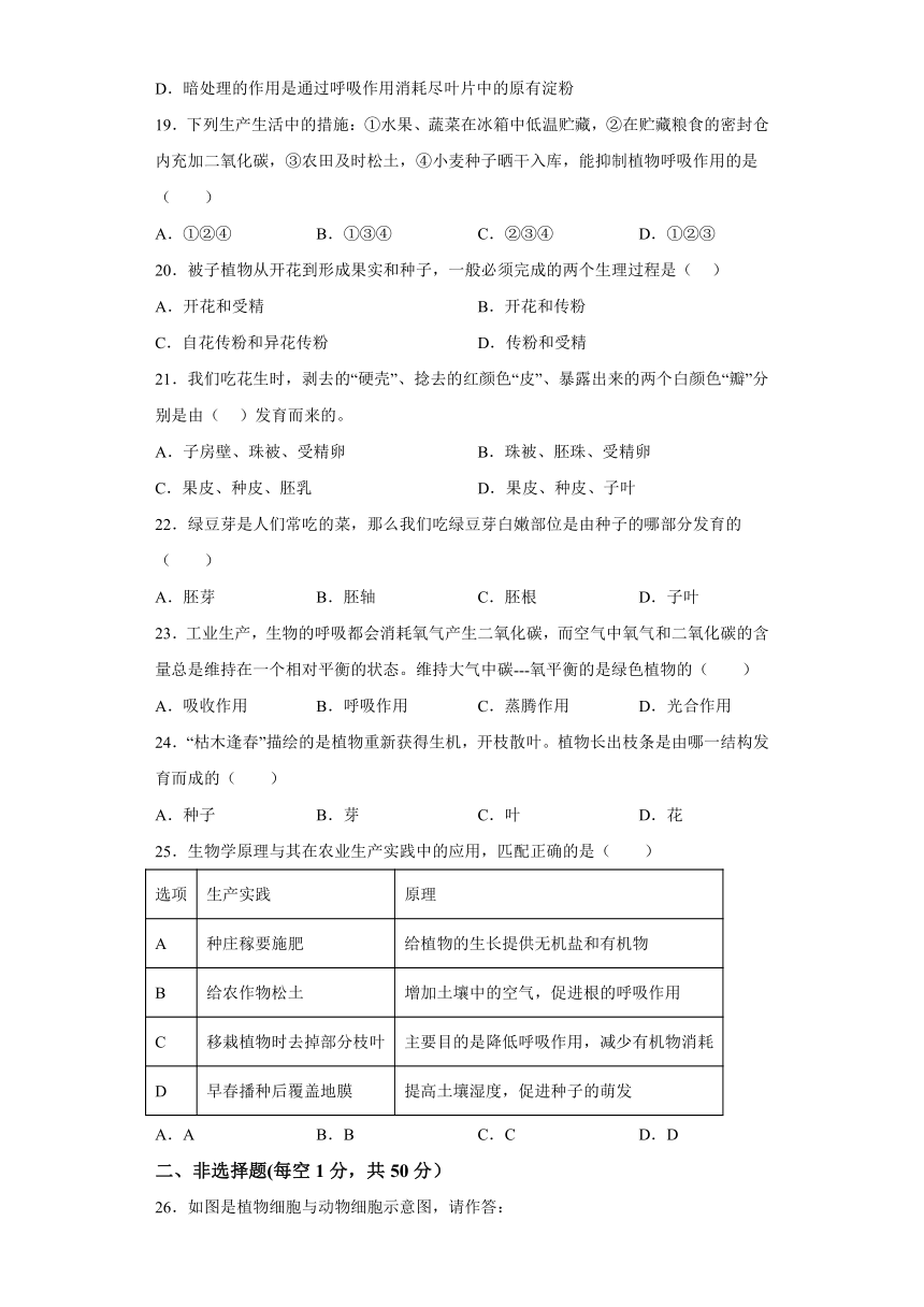 湖南省衡阳市外国语学校等校2023-2024学年七年级上学期期末联考 生物试题（含解析）