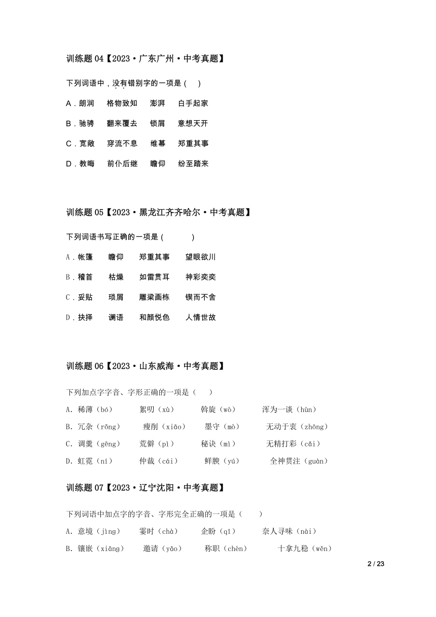 2024中考语文题型分类专练-专题01基础-字音字形专练（含解析）