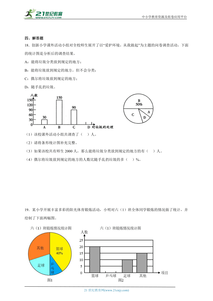 第1单元扇形统计图经典题型检测卷（含答案）数学六年级下册苏教版