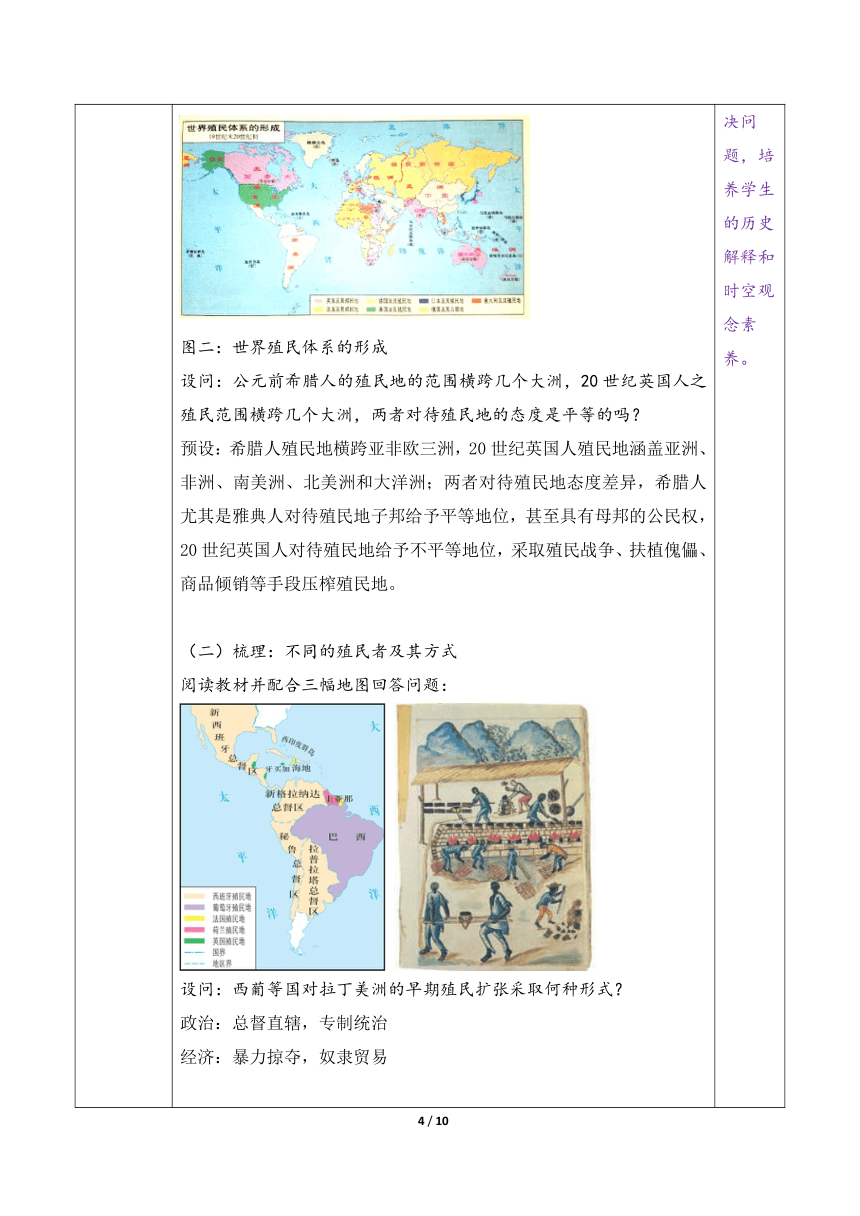 【核心素养目标】第12课 资本主义世界殖民体系的形成 教学设计（表格式）高中历史统编版（部编版）必修 中外历史纲要（下）