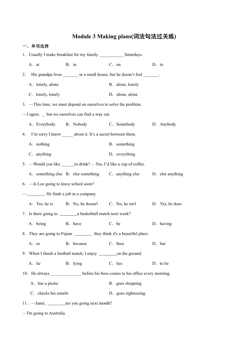 七年级英语下册（外研版）Module 3 Making plans词法句法过关练（含解析）