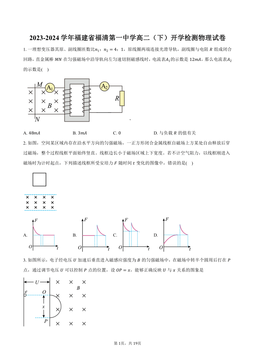 2023-2024学年福建省福清第一中学高二（下）开学检测物理试卷（含解析）