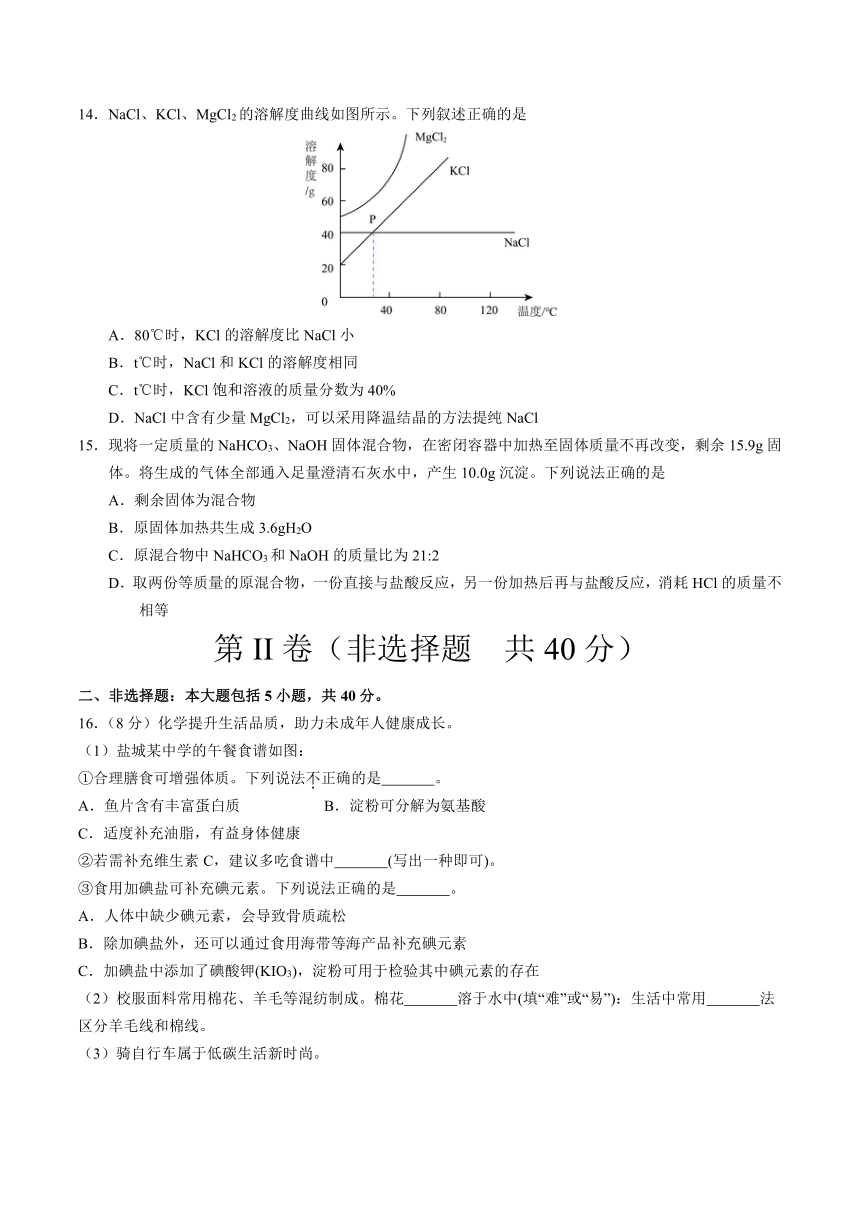 2024年江苏省盐城中考化学模拟卷（含解析）