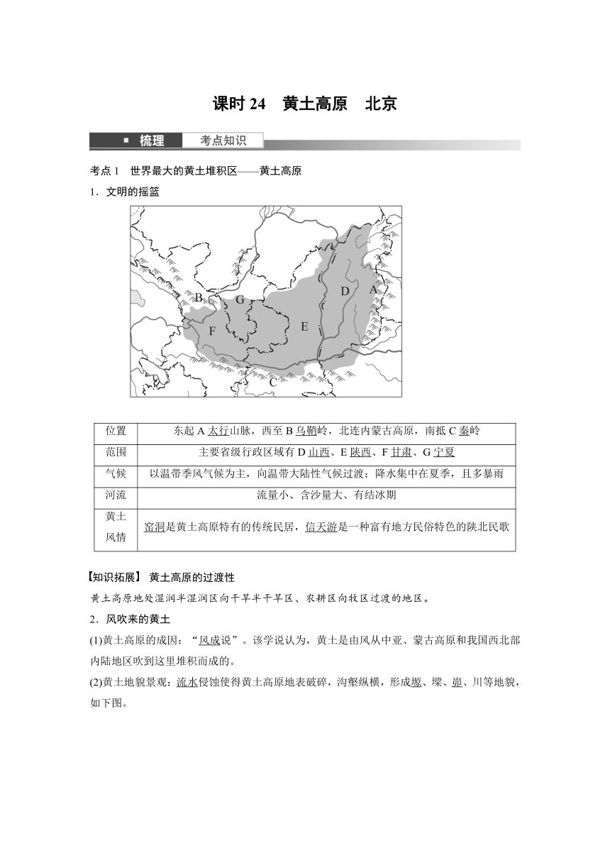 2024年中考地理一轮复习 学案  课时24　黄土高原　北京（含解析）