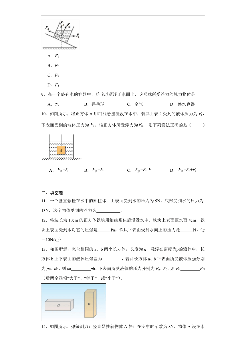 10.1浮力同步练习（含答案）人教版物理八年级下册