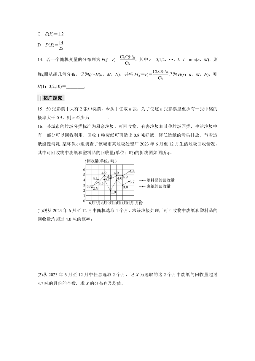 7.4.2 超几何分布  课时练（含解析）-2024春高中数学选择性必修3（人教版）