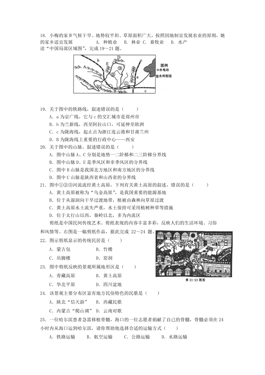 山东省德州市齐河县马集乡中学2023-2024学年八年级下学期开学摸底考试地理试题（图片版无答案）