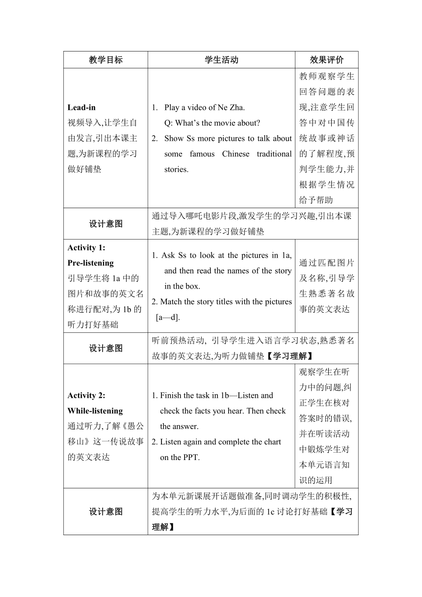 【2022新课标】Unit 6 An old man tried to move the mountains Section A (1a—2d)教案（表格式）