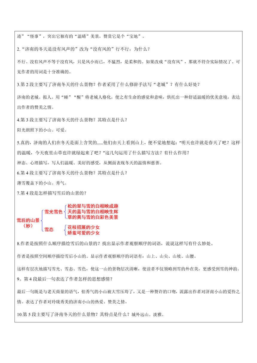 2023-2024学年统编版语文七年级上册第2课《济南的冬天》导学案