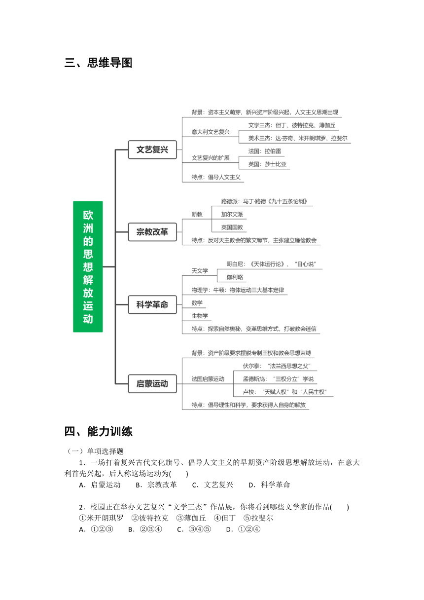 第6课 欧洲的思想解放运动 导学案(含答案）--2023-2024学年中职高一下学期高教版（2023）世界历史全一册