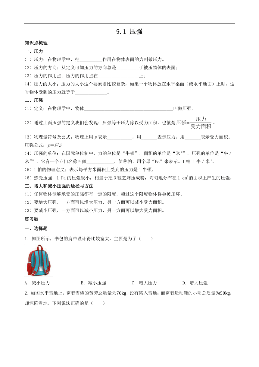 9.1压强讲义（含答案）2023_2024学年人教版物理八年级下册