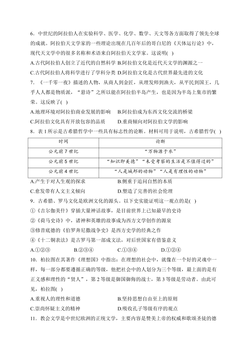 第二单元 丰富多彩的世界文化—2023-2024学年高二历史人教统编版选择性必修3单元双测卷（A卷）(含解析)