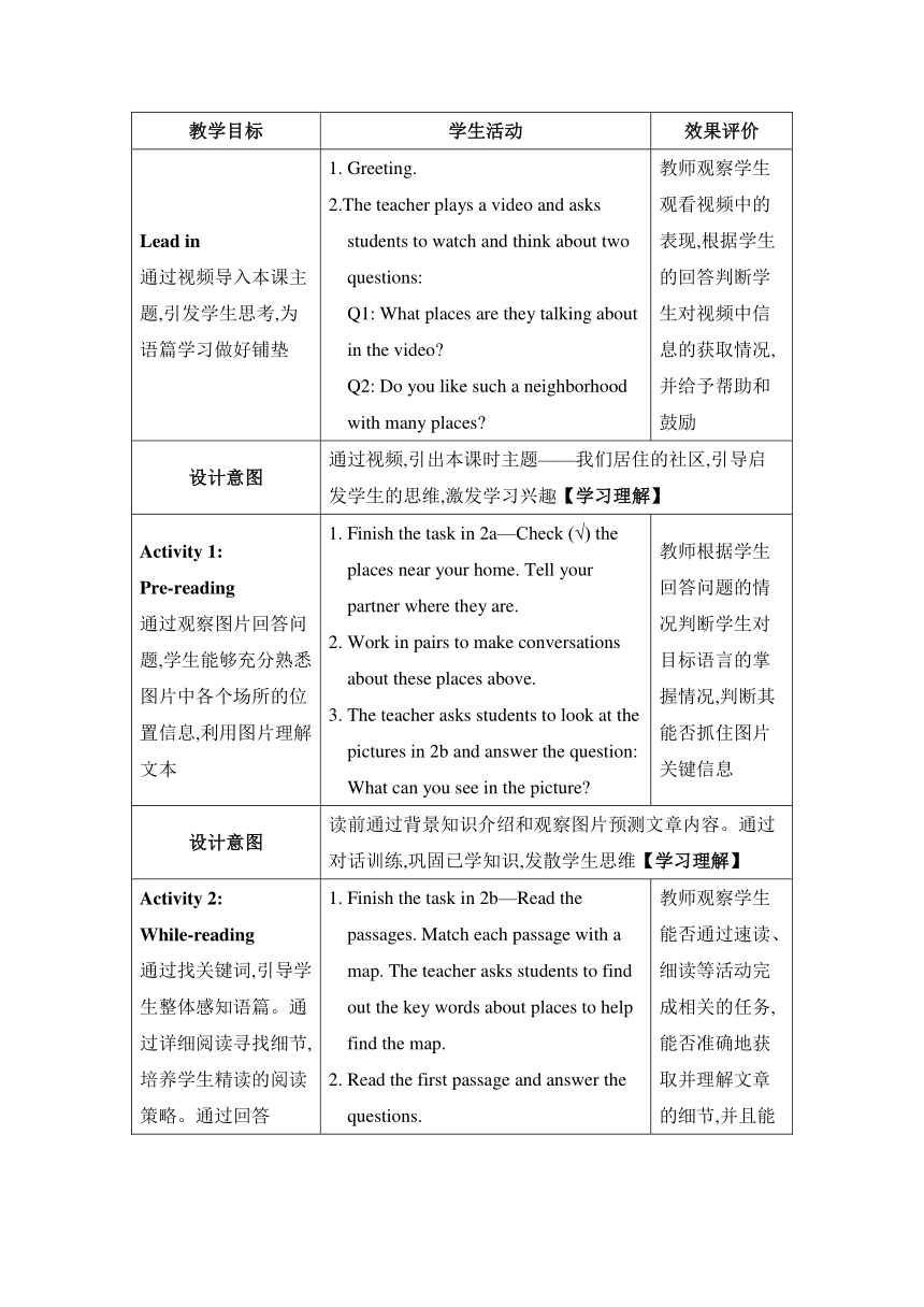 【2022新课标】Unit 8  Is there a post office near here Section B (2a—3b)教案（表格式）