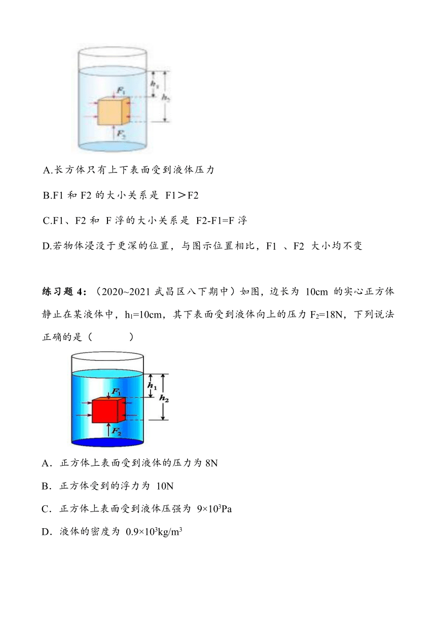 湖北省武汉市武昌区2023~2024学年八年级下册期中复习——浮力（含答案）