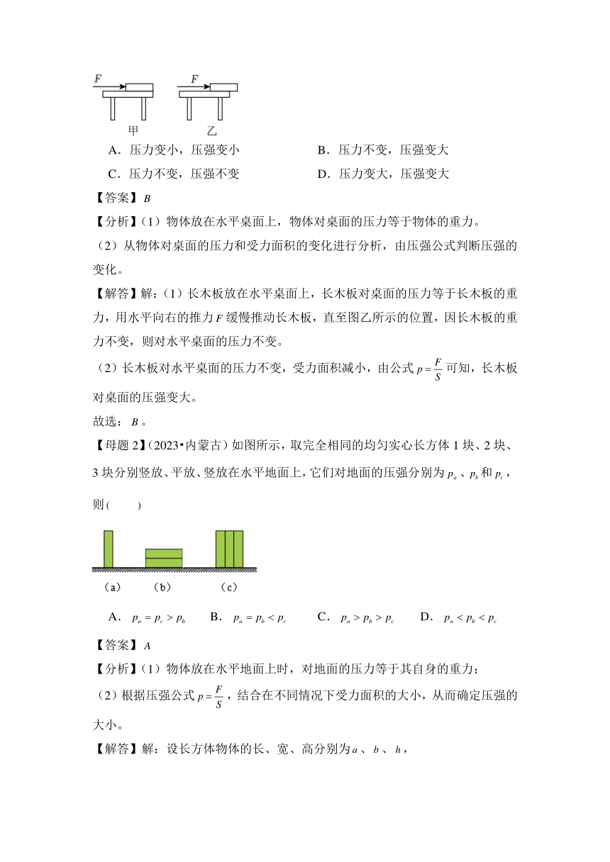 2024年中考物理母题解密专题09 压强 液体压强讲义（含答案）