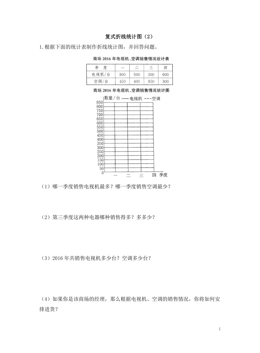 数学北师大版五年级下册 复式折线统计图（2） 达标检测（2）（含答案）