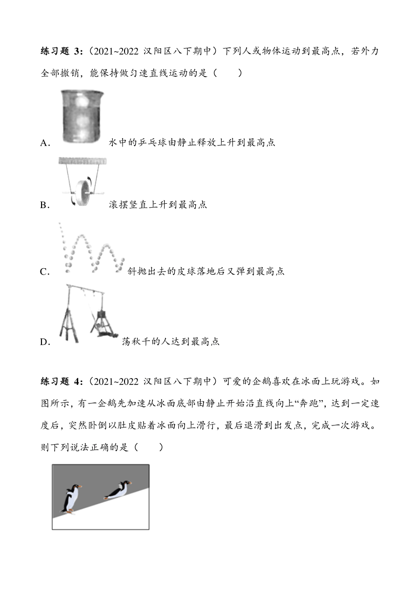 湖北省武汉市汉阳区2023~2024学年八年级下册期中复习——运动与力（含答案）