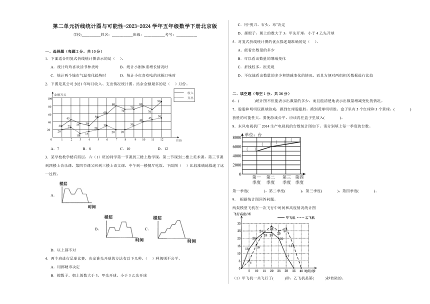 2023-2024学年北京版五年级数学下册第二单元折线统计图与可能性（含解析）