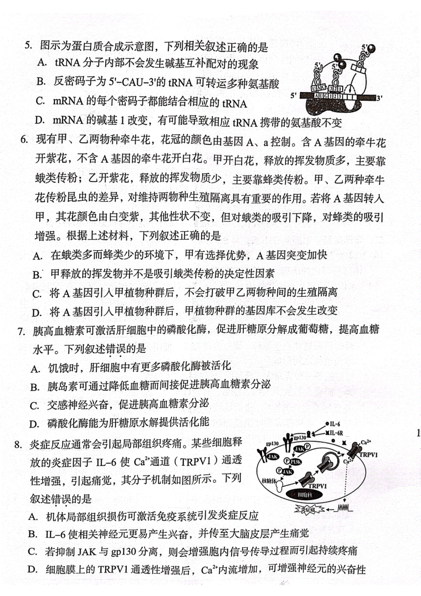 2024届福建省龙岩市高三下学期3月份质量检测一模生物试题（PDF，无答案）