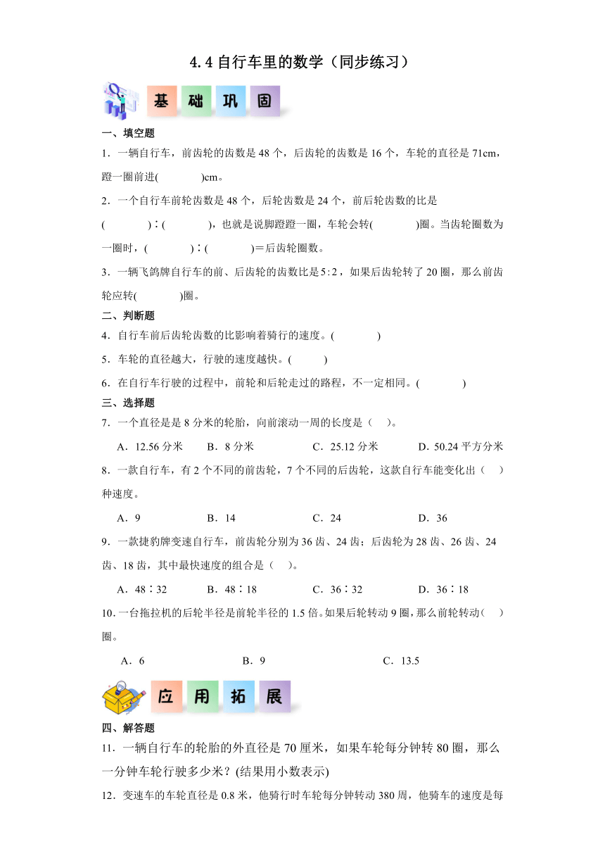 2023-2024学年六年级数学下册（人教版）4.4自行车里的数学（同步练习）（含解析）