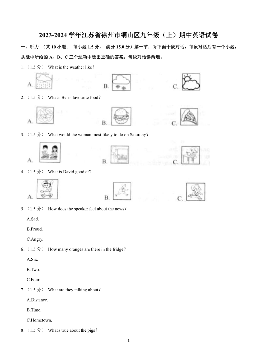 江苏省徐州市铜山区2023-2024学年九年级上学期期中英语试卷（含j解析）