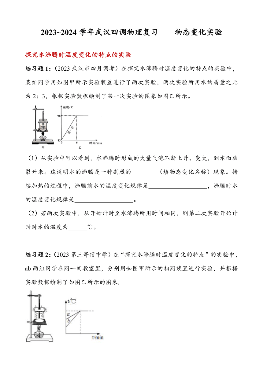 2023~2024学年湖北省武汉市四月调考物理专题复习——物态变化实验（有答案）