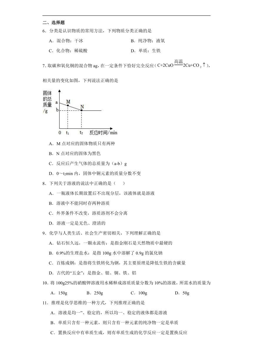 6.2溶液组成的表示同步练习(含答案)沪教版化学九年级下册