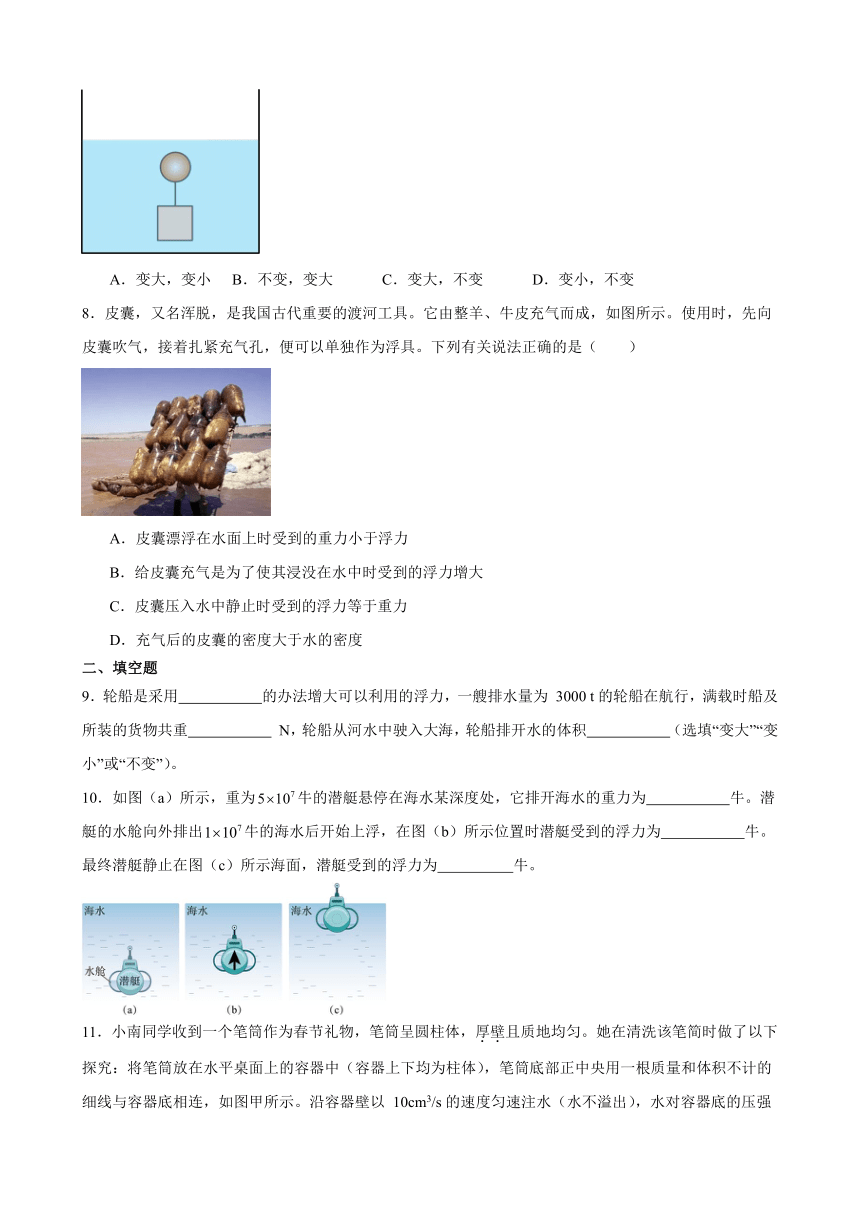 10.3 物体的浮沉条件及应用 课后练习（含解析） 2023-2024学年人教版物理八年级下册