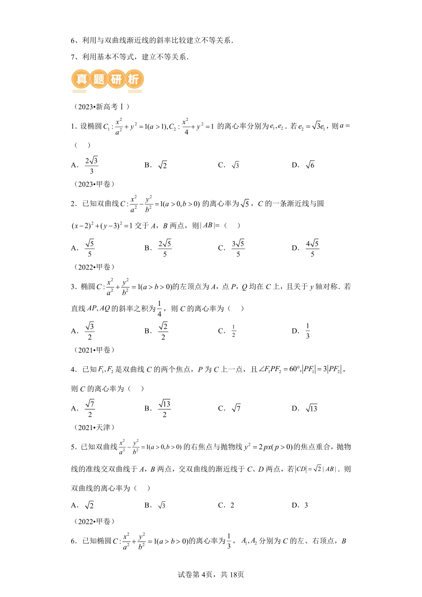 专题16 妙解离心率问题 讲义（含解析） 2024年高考数学二轮复习讲练（新教材新高考）