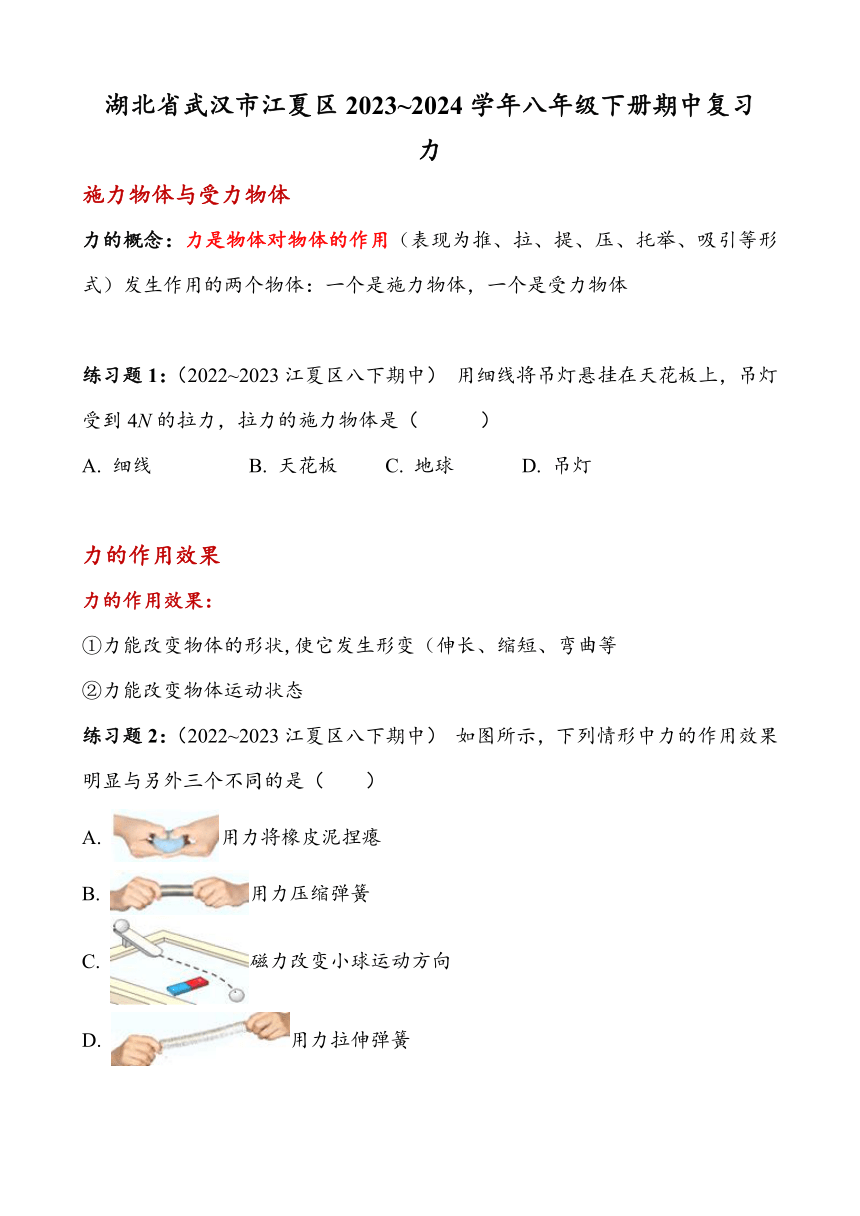 湖北省武汉市江夏区2023~2024学年八年级下册期中复习——力（含答案）