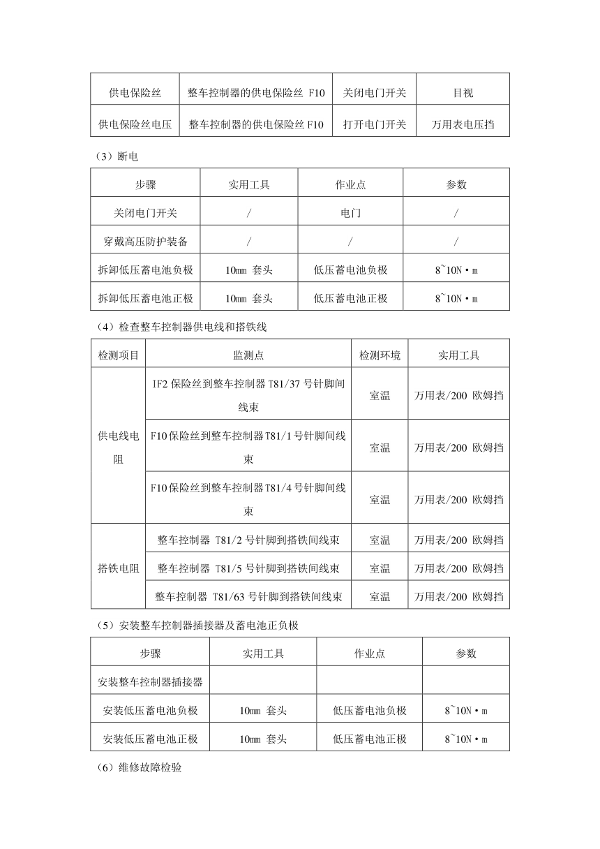 任务十二 整车控制系统综合故障诊断与维修（教案）-《新能源汽车整车控制技术》同步教学（西北工业大学出版社）