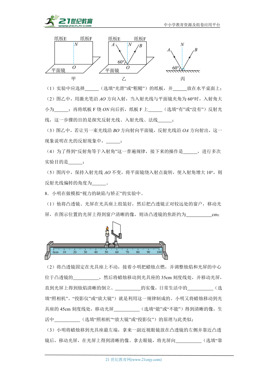 2024年九年级中考物理专题复习：光学实验题训练（有答案）