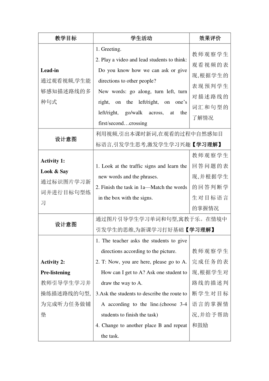 【2022新课标】Unit 8  Is there a post office near here Section B (1a—1d)教案（表格式）