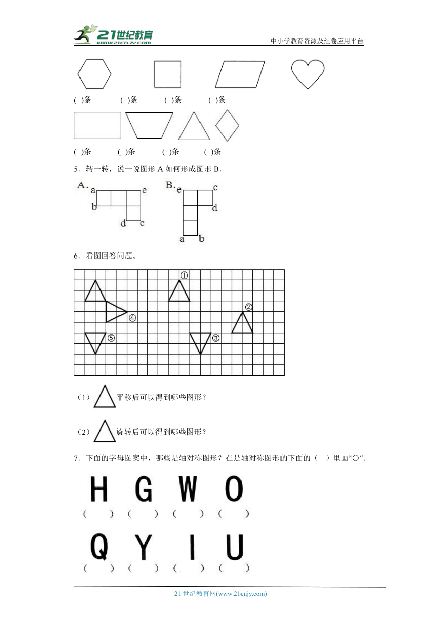 人教版二年级下册数学第三单元图形的运动（一）解答题专题训练（含答案）