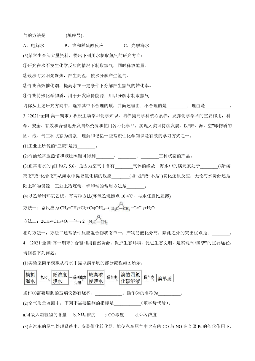 人教版必修第二册高一化学一隅三反系列8.3环境保护与绿色化学(精练)(原卷版+解析)