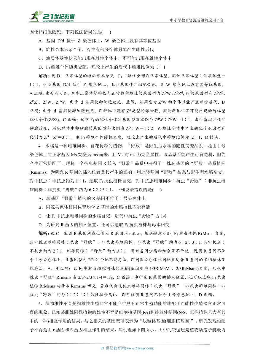 人教生物重难强化训练：专题4 遗传的基本规律和人类遗传病（1） “致死效应”或“配子不育”遗传问题（含解析）