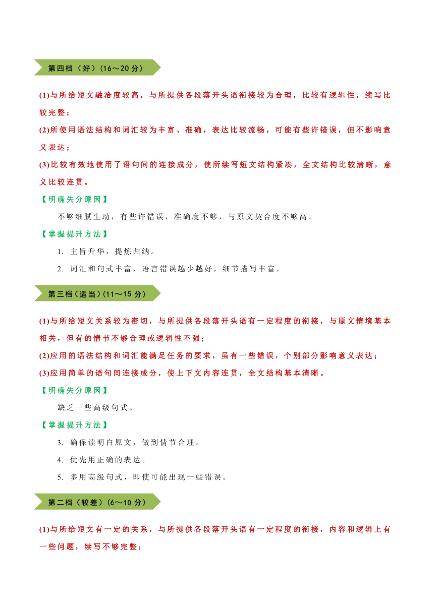 2024年新高考英语读后续写思维培优专题12  如何突破评分档次素材