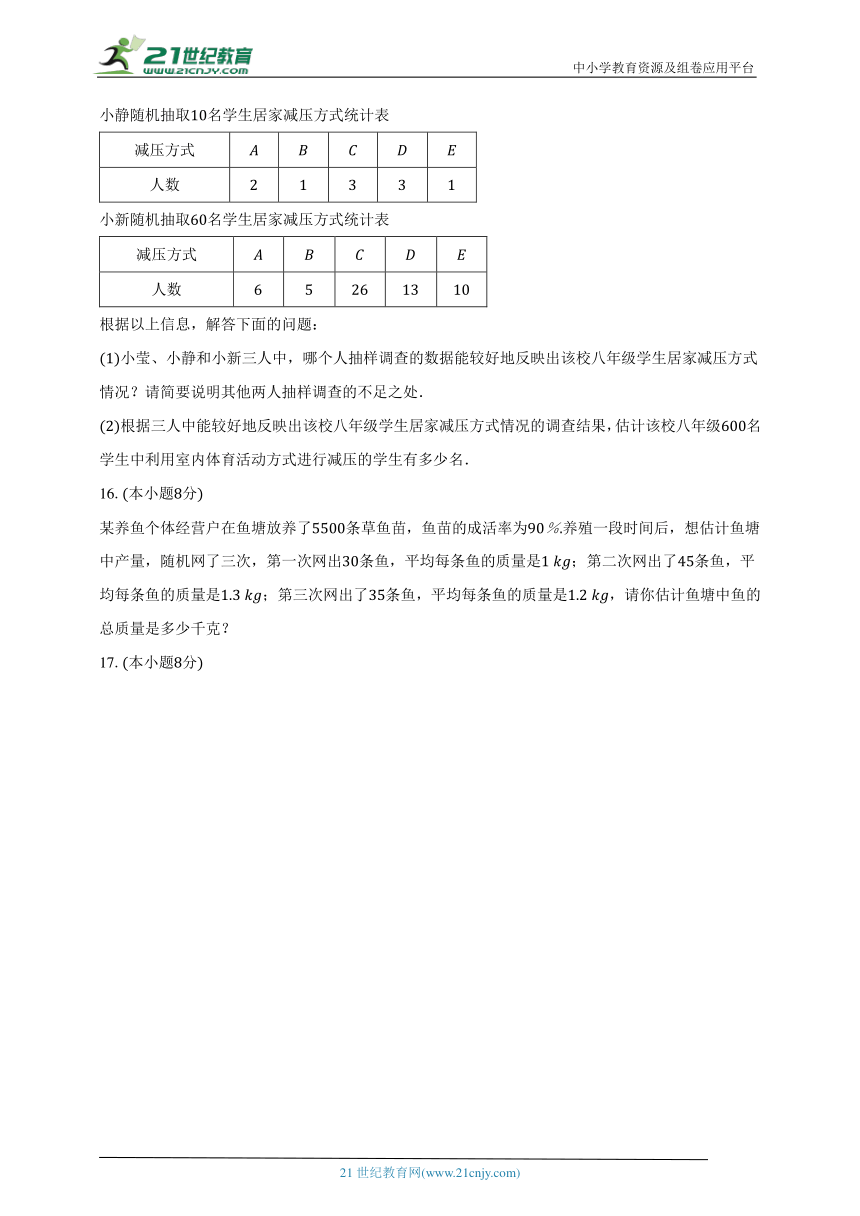 7.1普查与抽样调查 苏科版初中数学八年级下册同步练习（含解析）