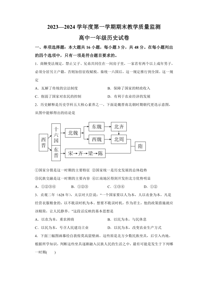 广东省茂名市化州市2023-2024学年高一上学期期末教学质量监测 历史试题（含解析）