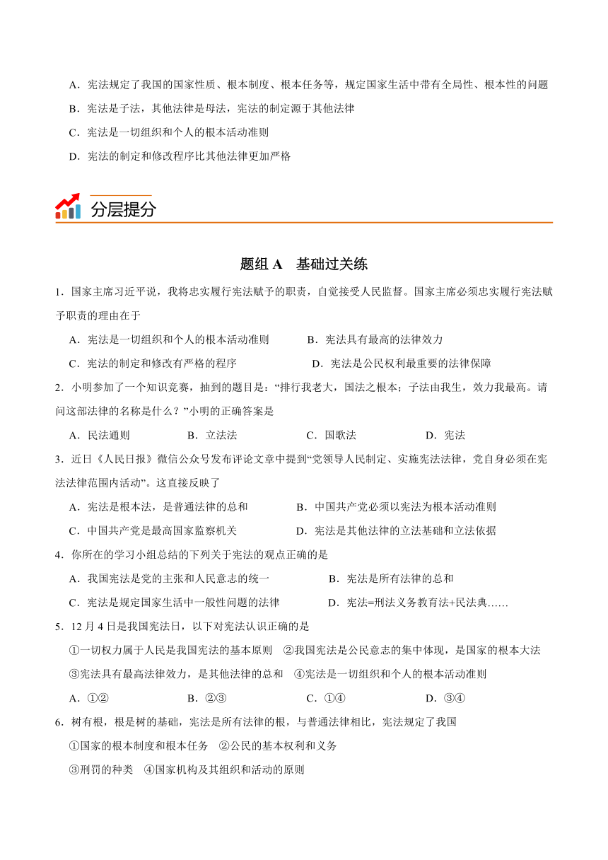 统编版八年级道德与法治下册同步精品讲义2.1坚持依宪治国(学生版+解析版)