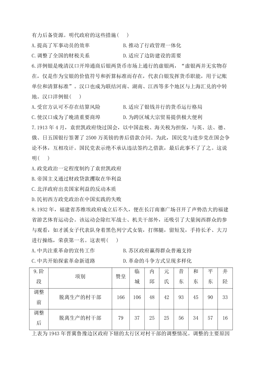 湖南省衡阳市衡阳县2023-2024学年高三下学期3月综合练习历史试卷（含解析）