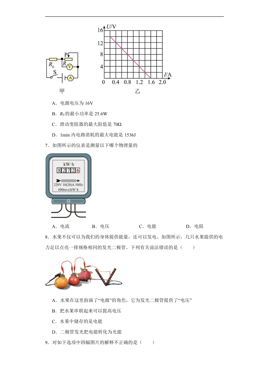 15.1电能表与电功同步练习（含答案）苏科版物理九年级下册