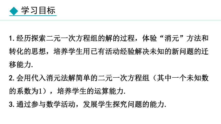 冀教版数学七年级下册6.2.1 用代入消元法解较简单的方程组 课件（共21张PPT)