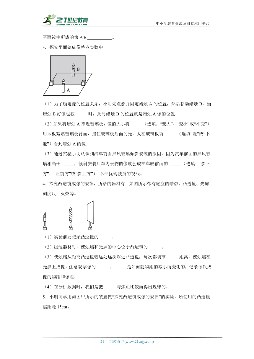 2024年九年级中考物理专题复习：光学实验题训练（有答案）