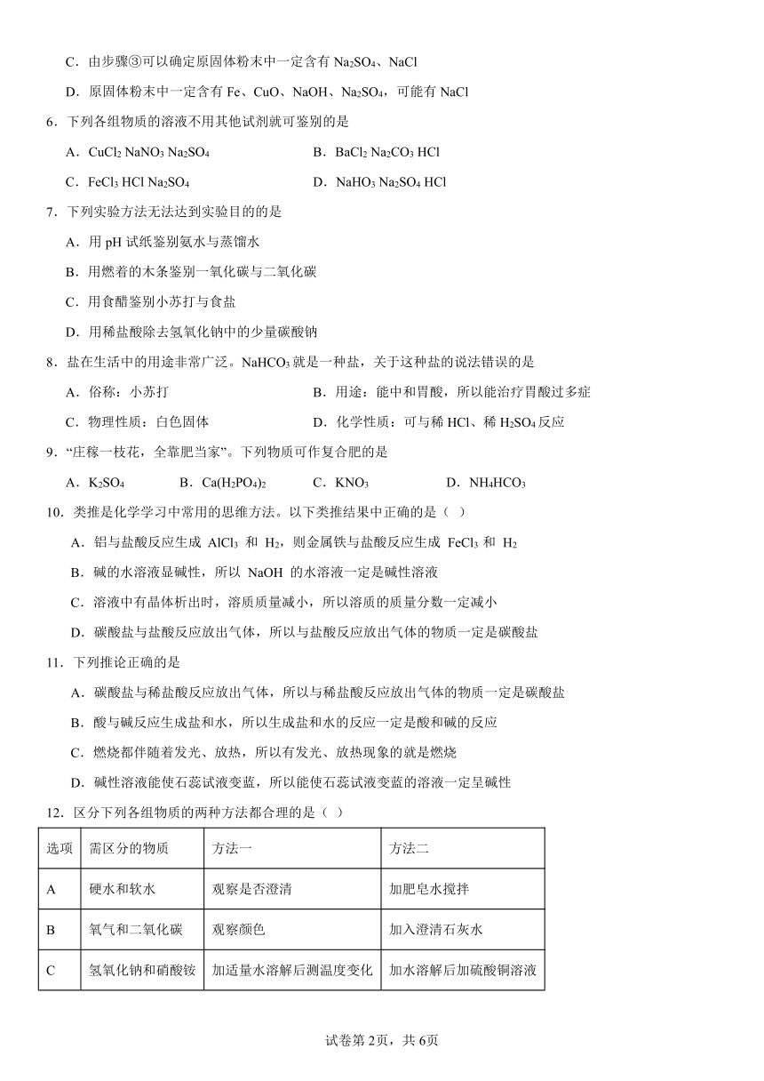 第四单元盐化肥基础练习(含解析) 2023---2024学年人教版（五四学制）九年级化学全一册