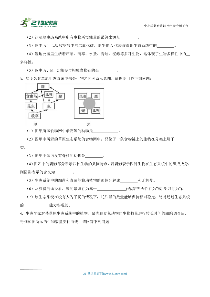2024年中考生物读图理解专题复习：生物与生物圈训练（含答案）